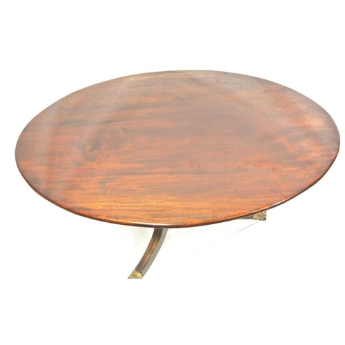 101 - Victorian style oval occasional or coffee table, on vase turned column, on reeded tripod with brass ... 