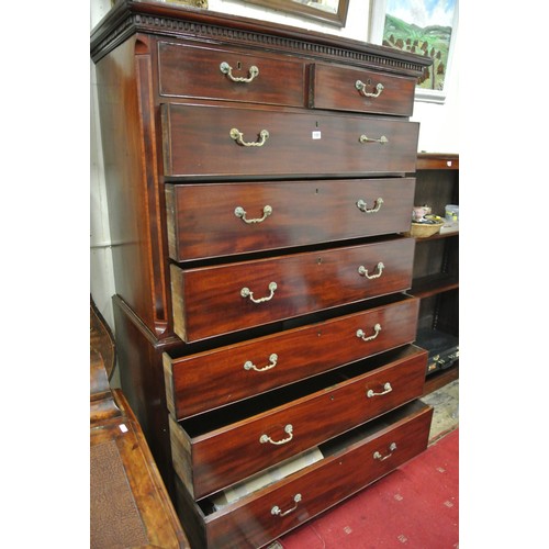 105 - Edwardian inlaid and crossbanded mahogany chest on chest with two short and six long drawers, satinw... 