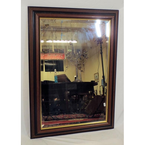 107 - Mahogany and gilt framed rectangular bevelled glass wall mirror