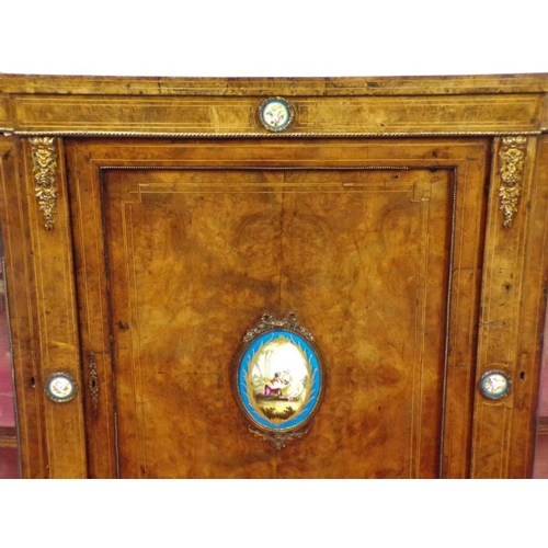 125 - Victorian inlaid walnut credenza with ornate ormolu and figured enamel insets, ormolu mounts, bowed ... 