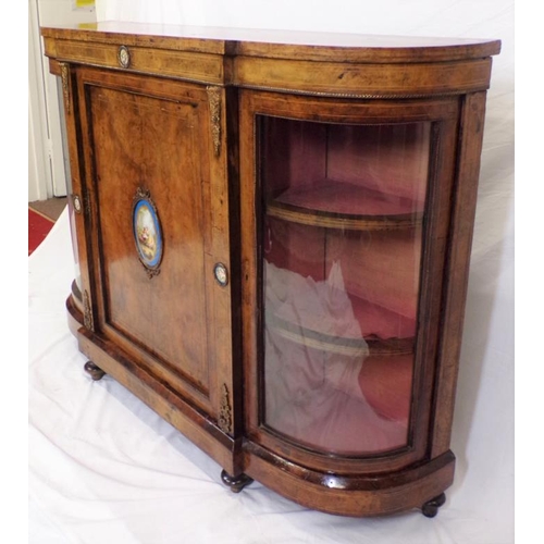 125 - Victorian inlaid walnut credenza with ornate ormolu and figured enamel insets, ormolu mounts, bowed ... 