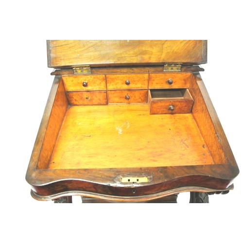 126 - Victorian burr walnut davenport with shaped top, stationery press, interior fitted with drawers, the... 