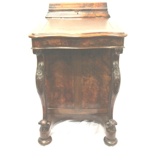 126 - Victorian burr walnut davenport with shaped top, stationery press, interior fitted with drawers, the... 