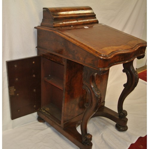 126 - Victorian burr walnut davenport with shaped top, stationery press, interior fitted with drawers, the... 