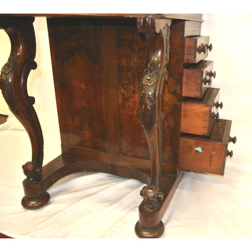 126 - Victorian burr walnut davenport with shaped top, stationery press, interior fitted with drawers, the... 