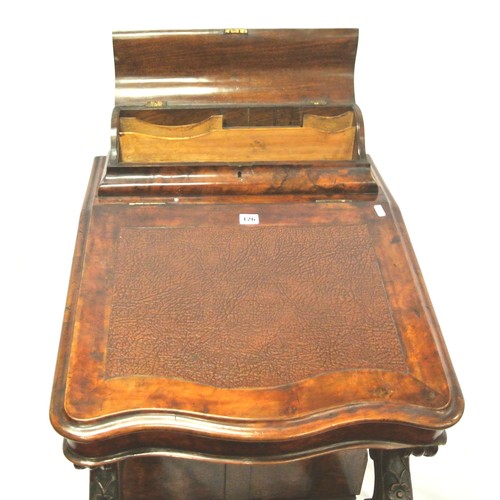 126 - Victorian burr walnut davenport with shaped top, stationery press, interior fitted with drawers, the... 