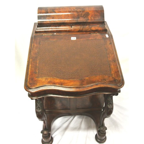 126 - Victorian burr walnut davenport with shaped top, stationery press, interior fitted with drawers, the... 