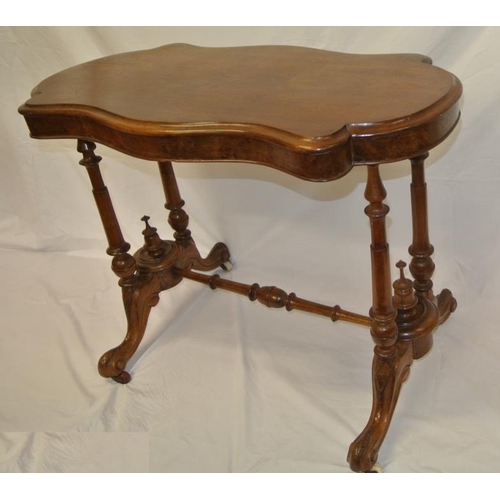 136 - Victorian mahogany and walnut serpentine shaped oblong occasional table with turned tapering columns... 