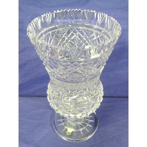 147 - Ornate Waterford Crystal cut glass flower vase with serrated rim, strawberry diamonds and hobnail cu... 