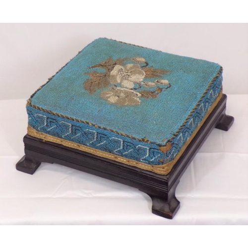 149 - Edwardian square footstool with ornate foliate needlepoint