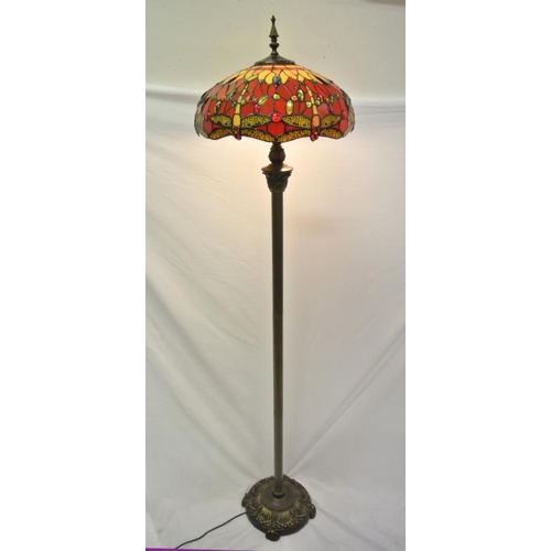 168 - Art Deco electric standard lamp with ornate multi-coloured faceted shade, on foliate decorated round... 