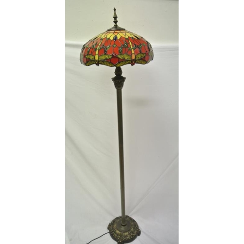 168 - Art Deco electric standard lamp with ornate multi-coloured faceted shade, on foliate decorated round... 