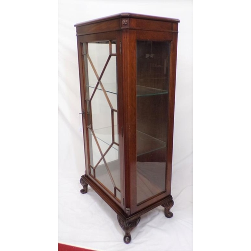 171 - Edwardian mahogany small display cabinet with astragal glazed doors, glass shelving, cabriole legs w... 