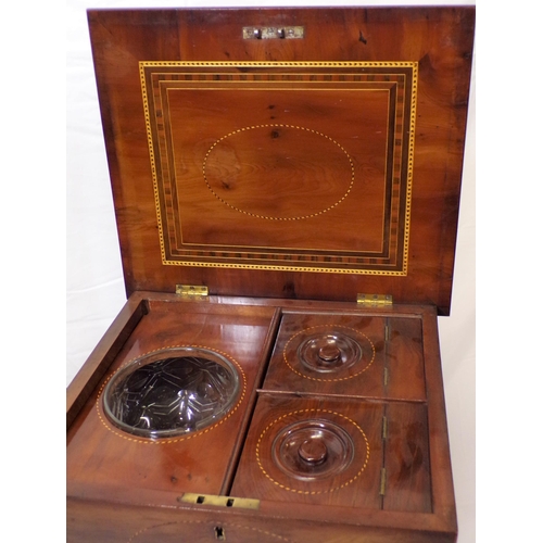 190 - Inlaid arbutus wood and yew Killarneyware teapoy with string and fern inlay, lift-up lid, fitted int... 