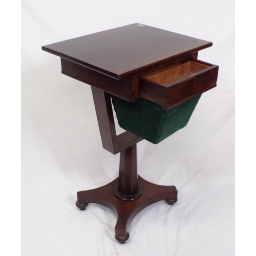 195 - William IV mahogany work box, the drawer with sectioned shelf, and material drawer under, on U-shape... 