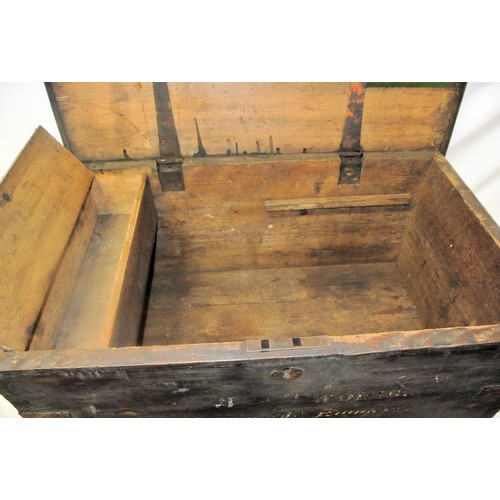 198 - Vintage oak military chest with press, stamped 