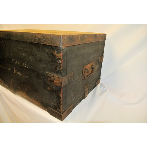 198 - Vintage oak military chest with press, stamped 