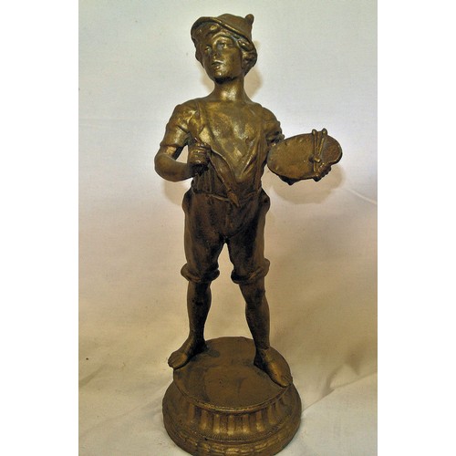 202 - Spelter figure of a young artist on circular spreading base