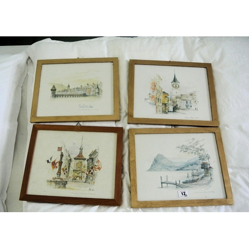 229 - Set of four coloured prints 'Continental scenes' 22x29cm each