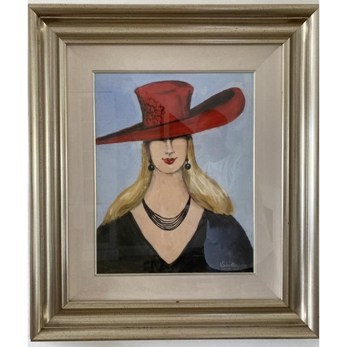 244 - Gladys Maccabe ROI FRSA MA HRUA 'Lady with red hat' oil on board 48x38cm signed