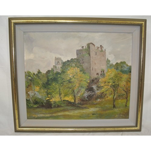 248 - Irish School 'Blarney castle and woodland' oil on board  50x60cm initialled