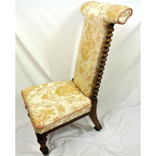 261 - Victorian walnut nursing chair with ornate gilt foliate upholstery, barleytwist columns, on baluster... 