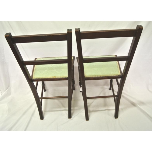 266 - Pair of Edwardian style bedroom chairs with reeded rails, upholstered seats, on turned legs with str... 