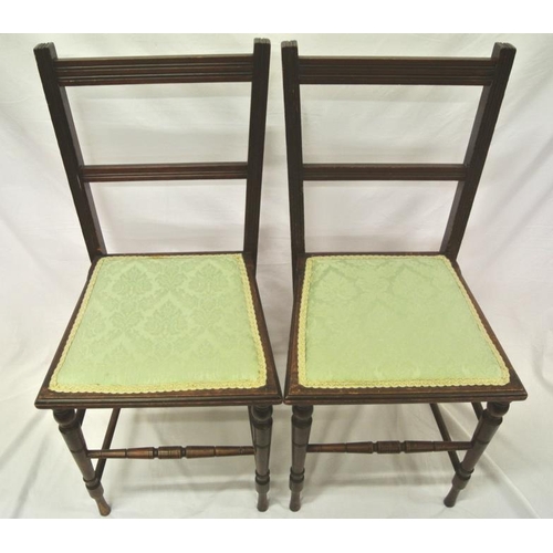 266 - Pair of Edwardian style bedroom chairs with reeded rails, upholstered seats, on turned legs with str... 