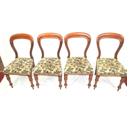 267 - Set of four Victorian balloonback dining chairs with foliate upholstery, on baluster turned legs