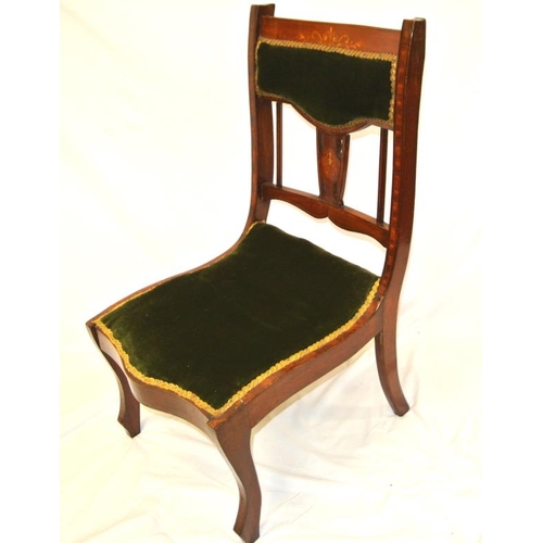 273 - Edwardian inlaid mahogany bedroom chair with railed upholstered back and serpentine fronted seat, on... 