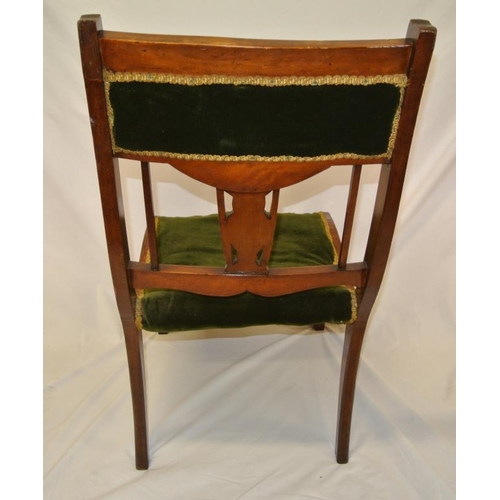 273 - Edwardian inlaid mahogany bedroom chair with railed upholstered back and serpentine fronted seat, on... 