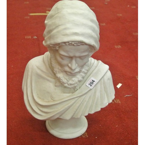 208 - Plaster bust of a bearded gentleman on oval spreading base