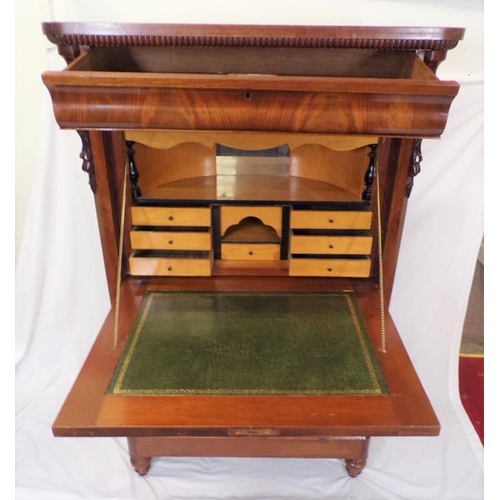 40 - Louis XV style mahogany secretaire abbant with reeded frieze, serpentine fronted top drawer, drop-do... 