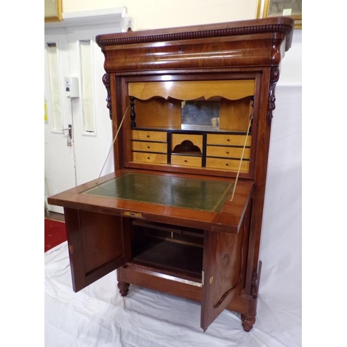 40 - Louis XV style mahogany secretaire abbant with reeded frieze, serpentine fronted top drawer, drop-do... 