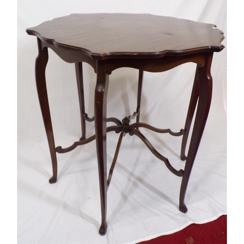 61 - Edwardian mahogany centre or occasional table with wavy border, on cabriole legs with shaped stretch... 