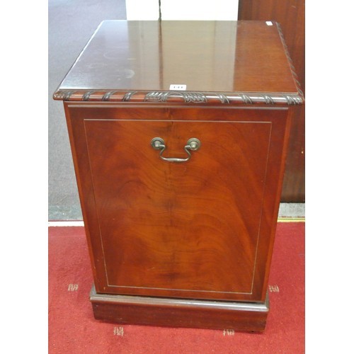 76 - Edwardian mahogany press or television cabinet with brass drop handle, adjustable shelving, on plint... 