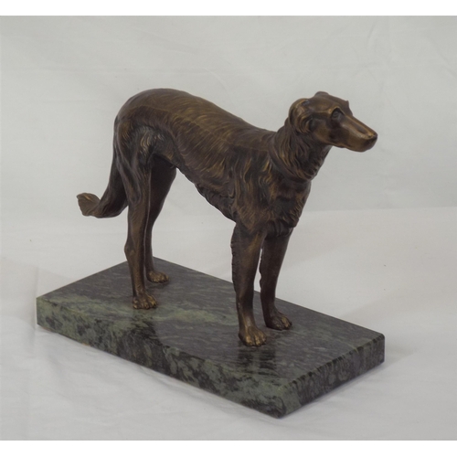 214 - Bronzed ornament of a wolfhound on oblong marble base