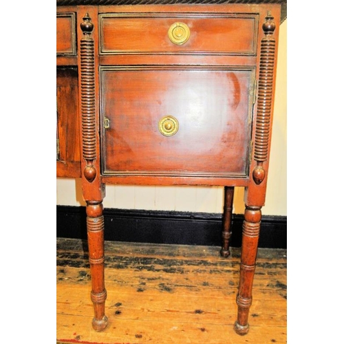 215 - Nelson style mahogany sideboard with rope edge border, three drawers and four presses with reeded bo... 