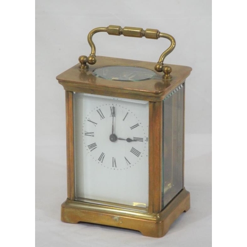 289 - French style brass cased carriage clock with enamel dial