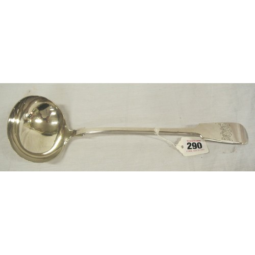 253 - Silverplated sauce ladle with oval bowl and crested fiddle pattern handle