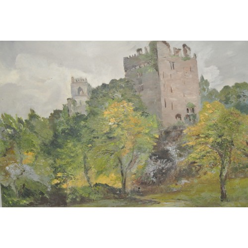 332 - Irish School 'Blarney castle and woodland' oil on board  50x60cm initialled