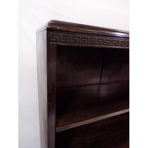 10 - Edwardian mahogany bookcase with Chinese Chippendale style frieze, adjustable reeded shelving, on br... 