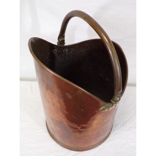 101 - Georgian copper round fuel bucket with shaped handles