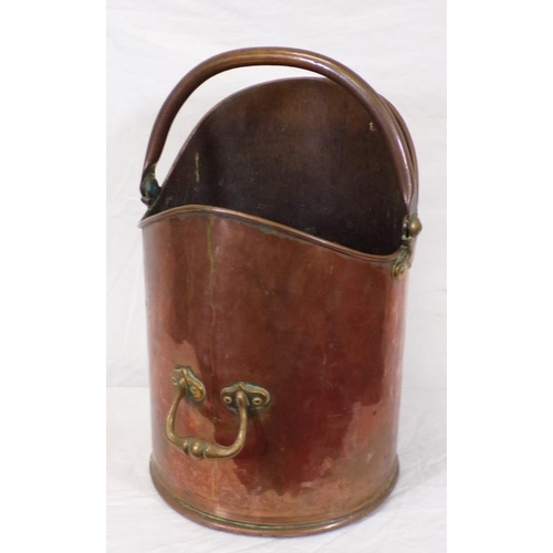 101 - Georgian copper round fuel bucket with shaped handles