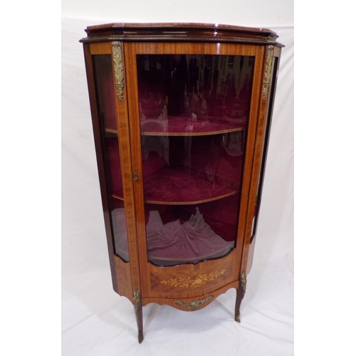 105 - Edwardian satinwood Vernis Martin style corner display cabinet with glazed doors, shelved interior, ... 