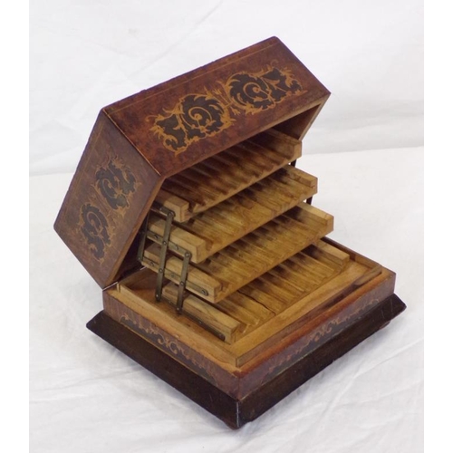 109 - Edwardian style inlaid walnut music box / cheroot humidor with fitted interior