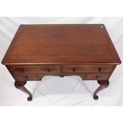 110 - Georgian inlaid mahogany and walnut lowboy with rounded border, two frieze and two side drawers with... 