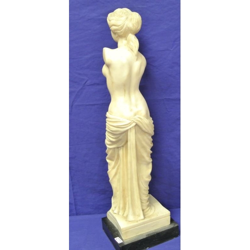 112 - Alabaster style figure of Venus de Milo on square base, 60cm