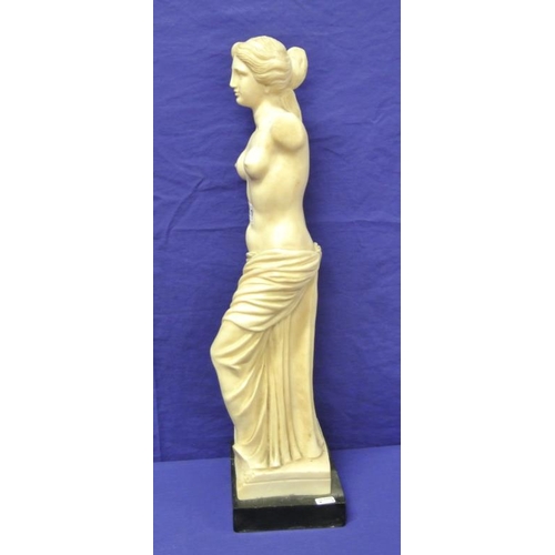 112 - Alabaster style figure of Venus de Milo on square base, 60cm