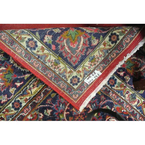 114 - Large red ground hand woven Persian Mashad carpet traditional floral design 395x 295cm